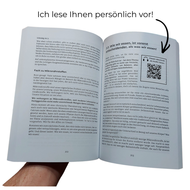 Ein Bild des Buchinhaltes mit Qr-Code zum Vorlesen